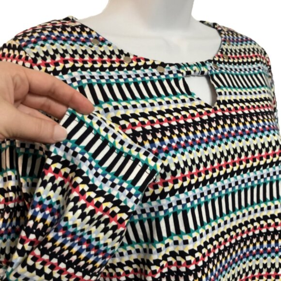 Rafaella Ladies Small Multicolor 3/4 Sleeve round Keyhole neck Blouse - Picture 4 of 14